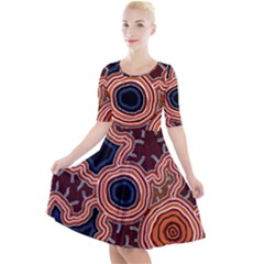 Authentic Aboriginal Art - Pathways Quarter Sleeve A-line Dress by hogartharts