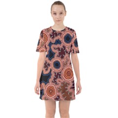 Authentic Aboriginal Art - Pathways Sixties Short Sleeve Mini Dress by hogartharts