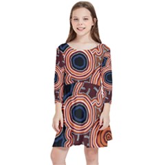 Authentic Aboriginal Art - Pathways Kids  Quarter Sleeve Skater Dress by hogartharts