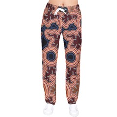 Authentic Aboriginal Art - Pathways Women Velvet Drawstring Pants by hogartharts