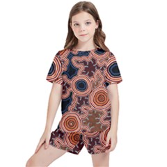 Authentic Aboriginal Art - Pathways Kids  T-shirt And Sports Shorts Set by hogartharts