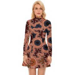 Authentic Aboriginal Art - Pathways Long Sleeve Velour Longline Dress by hogartharts