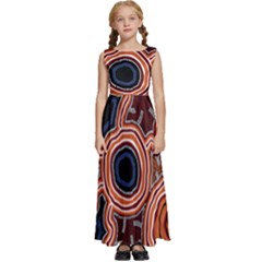 Authentic Aboriginal Art - Pathways Kids  Satin Sleeveless Maxi Dress