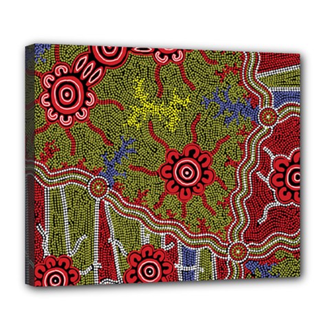 Authentic Aboriginal Art - Connections Deluxe Canvas 24  X 20  (stretched) by hogartharts