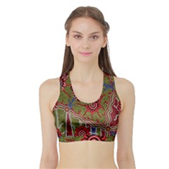 Authentic Aboriginal Art - Connections Sports Bra With Border by hogartharts