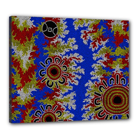 Authentic Aboriginal Art - Waterholes (corella) Canvas 24  X 20  (stretched) by hogartharts