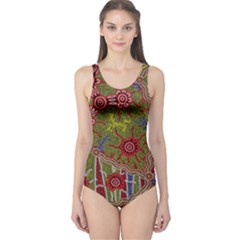 Authentic Aboriginal Art - Connections One Piece Swimsuit by hogartharts