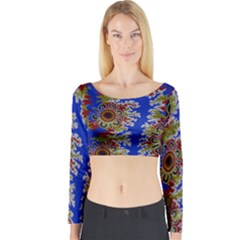 Authentic Aboriginal Art - Waterholes (corella) Long Sleeve Crop Top by hogartharts