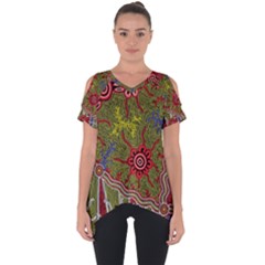 Authentic Aboriginal Art - Connections Cut Out Side Drop T-shirt by hogartharts