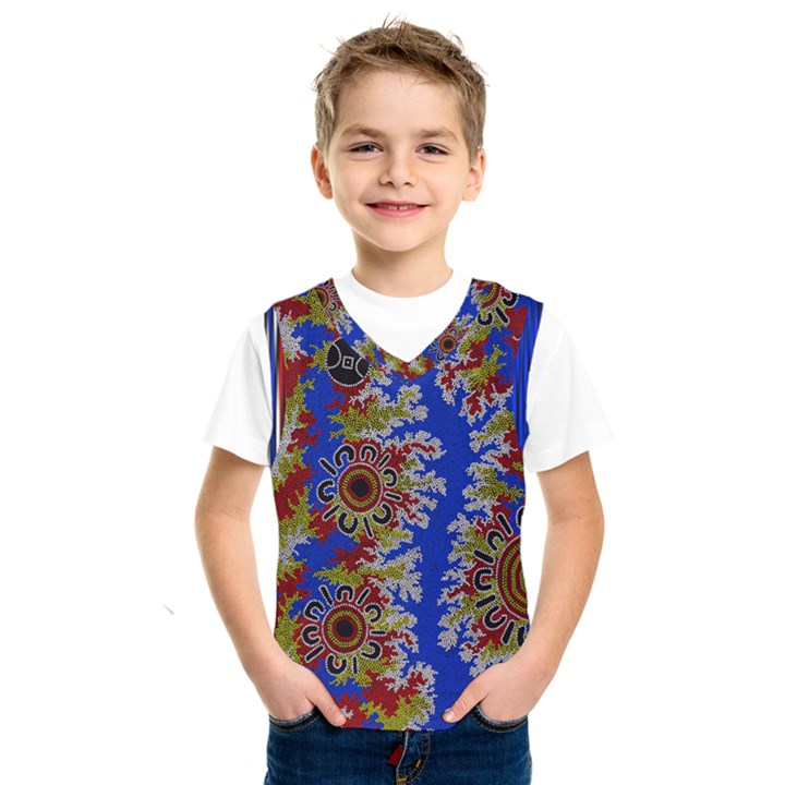 Authentic Aboriginal Art - Waterholes (Corella) Kids  Basketball Tank Top