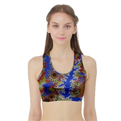 Authentic Aboriginal Art - Waterholes (corella) Sports Bra With Border by hogartharts