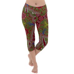 Authentic Aboriginal Art - Connections Lightweight Velour Capri Yoga Leggings by hogartharts