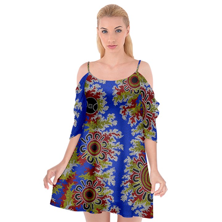 Authentic Aboriginal Art - Waterholes (Corella) Cutout Spaghetti Strap Chiffon Dress