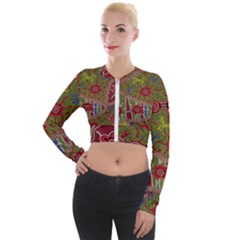 Authentic Aboriginal Art - Connections Long Sleeve Cropped Velvet Jacket by hogartharts