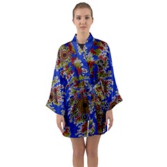 Authentic Aboriginal Art - Waterholes (corella) Long Sleeve Satin Kimono by hogartharts