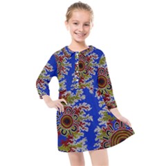 Authentic Aboriginal Art - Waterholes (corella) Kids  Quarter Sleeve Shirt Dress by hogartharts