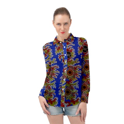 Authentic Aboriginal Art - Waterholes (corella) Long Sleeve Chiffon Shirt by hogartharts