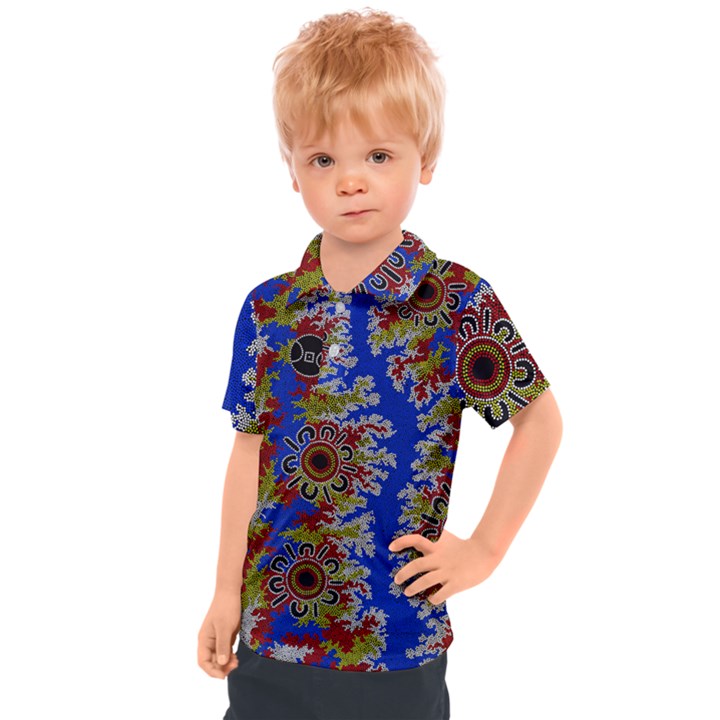 Authentic Aboriginal Art - Waterholes (Corella) Kids  Polo T-Shirt