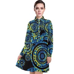 Authentic Aboriginal Art - Circles (paisley Art) Long Sleeve Chiffon Shirt Dress by hogartharts