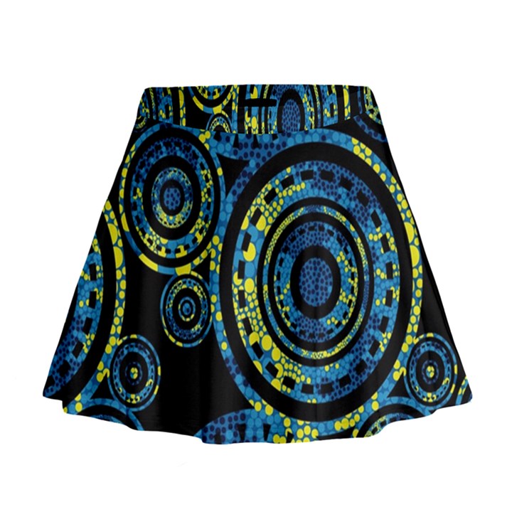 Authentic Aboriginal Art - Circles (Paisley Art) Mini Flare Skirt