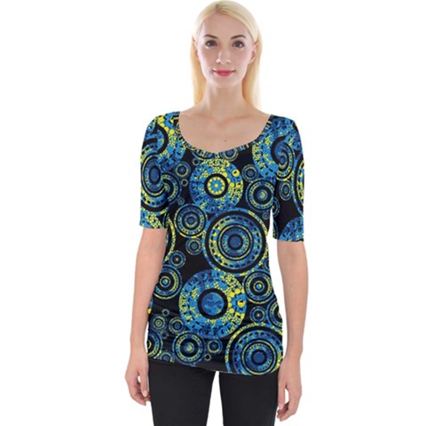 Authentic Aboriginal Art - Circles (paisley Art) Wide Neckline T-shirt by hogartharts