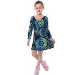 Authentic Aboriginal Art - Circles (paisley Art) Kids  Long Sleeve Velvet Dress by hogartharts