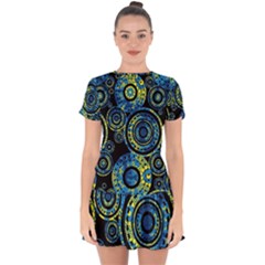 Authentic Aboriginal Art - Circles (paisley Art) Drop Hem Mini Chiffon Dress by hogartharts