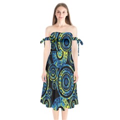 Authentic Aboriginal Art - Circles (paisley Art) Shoulder Tie Bardot Midi Dress by hogartharts