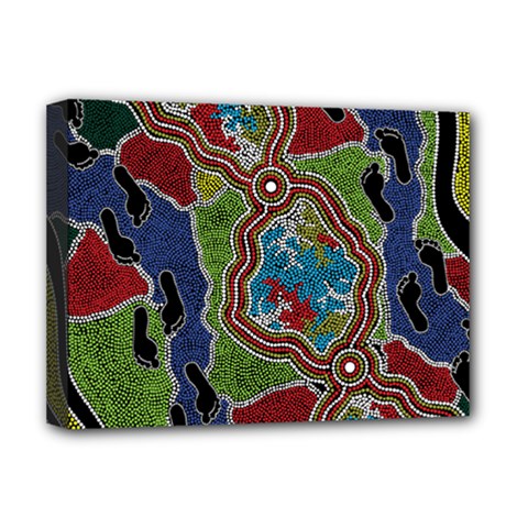 Authentic Aboriginal Art - Walking The Land Deluxe Canvas 16  X 12  (stretched)  by hogartharts