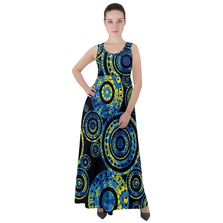 Authentic Aboriginal Art - Circles (Paisley Art) Empire Waist Velour Maxi Dress