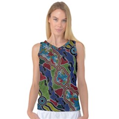 Authentic Aboriginal Art - Walking The Land Women s Basketball Tank Top by hogartharts