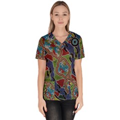 Authentic Aboriginal Art - Walking The Land Women s V-neck Scrub Top by hogartharts