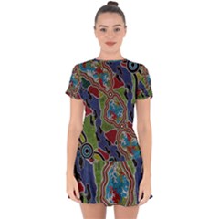 Authentic Aboriginal Art - Walking The Land Drop Hem Mini Chiffon Dress by hogartharts