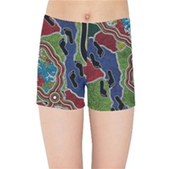 Authentic Aboriginal Art - Walking The Land Kids  Sports Shorts by hogartharts