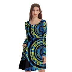 Authentic Aboriginal Art - Circles (paisley Art) Long Sleeve Knee Length Skater Dress With Pockets by hogartharts