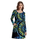 Authentic Aboriginal Art - Circles (Paisley Art) Long Sleeve Knee Length Skater Dress With Pockets View2