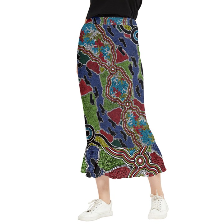 Authentic Aboriginal Art - Walking the Land Maxi Fishtail Chiffon Skirt