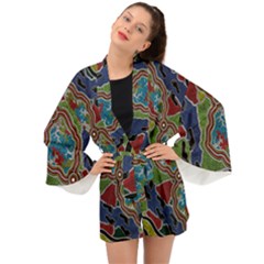 Authentic Aboriginal Art - Walking The Land Long Sleeve Kimono by hogartharts