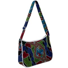 Authentic Aboriginal Art - Walking The Land Zip Up Shoulder Bag by hogartharts