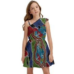 Authentic Aboriginal Art - Walking The Land Kids  One Shoulder Party Dress by hogartharts