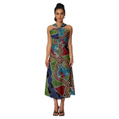 Authentic Aboriginal Art - Walking The Land Sleeveless Cross Front Cocktail Midi Chiffon Dress by hogartharts