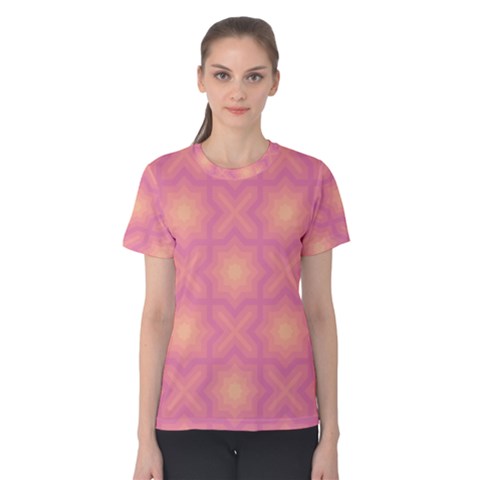 Fuzzy Peach Aurora Pink Stars Women s Cotton T-shirt by PatternSalad