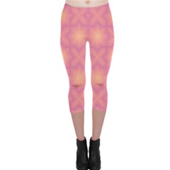 Fuzzy Peach Aurora Pink Stars Capri Leggings  by PatternSalad