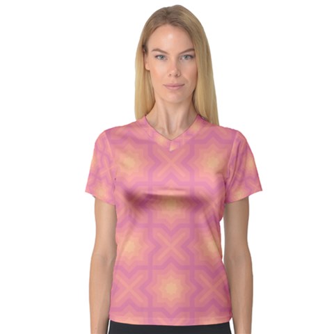 Fuzzy Peach Aurora Pink Stars V-neck Sport Mesh T-shirt by PatternSalad