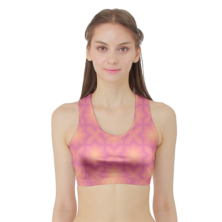 Fuzzy Peach Aurora Pink Stars Sports Bra with Border