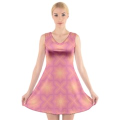 Fuzzy Peach Aurora Pink Stars V-neck Sleeveless Dress by PatternSalad