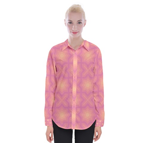 Fuzzy Peach Aurora Pink Stars Womens Long Sleeve Shirt by PatternSalad