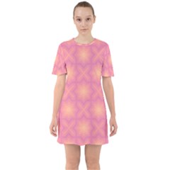 Fuzzy Peach Aurora Pink Stars Sixties Short Sleeve Mini Dress by PatternSalad