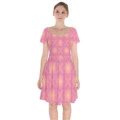 Fuzzy Peach Aurora Pink Stars Short Sleeve Bardot Dress by PatternSalad