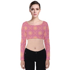 Fuzzy Peach Aurora Pink Stars Velvet Long Sleeve Crop Top by PatternSalad